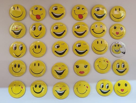 AMKAY SMILEY BADGE WITH PIN, SMILEY EMOJI COLORFUL EXPRESSIONS BUTTON WITH PINS