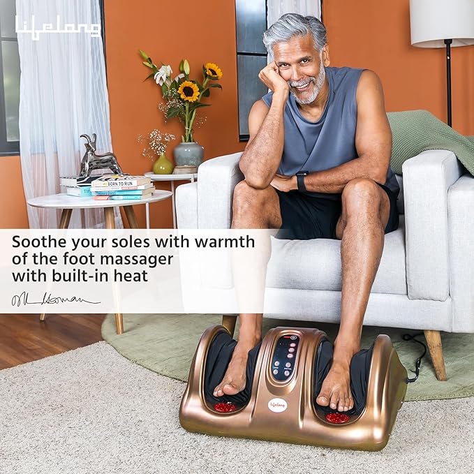 Lifelong Foot Massager Machine For Pain Relief With Heat & Kneading Function - Also Used As Leg Calf Massager - Corded Electric Foot Massage Machine For Home With Customizable Settings (LLM81) (TS)