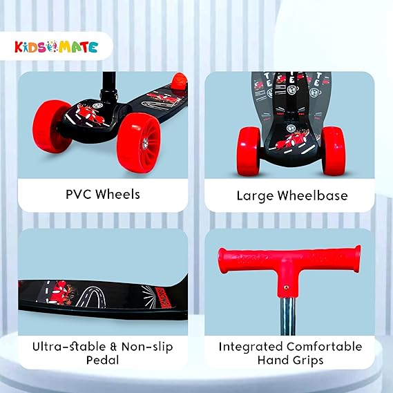 Kidsmate Fliprider 3 Wheel Kick Scooter for Kids | Foldable, 3-Level Adjustable Height | Kids Scooter (ASL)