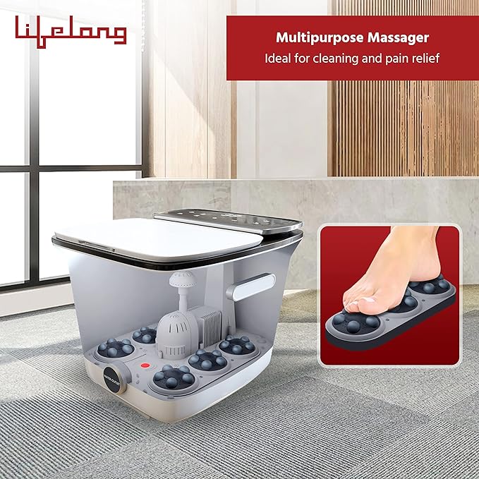 Lifelong Premiun Foot Spa Massager Machine For Pain Relief & Relaxation - Portable & Automatic Foot Spa - Leg Massager Pedicure Tub With Bubble,6 Massage Roller,Heat For Home Comfort & Wellness