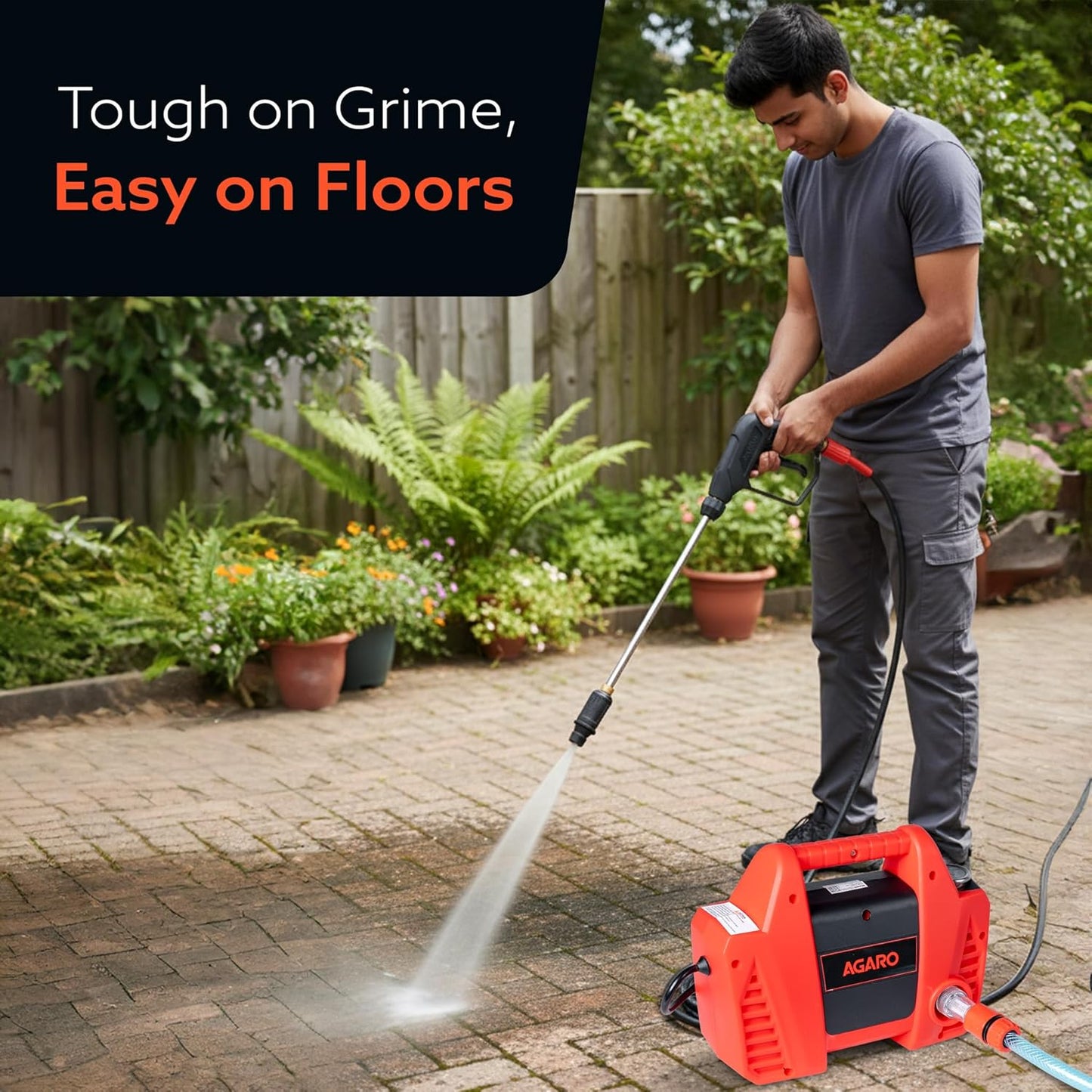 AGARO Regent High Pressure Washer | 1600W Motor | 120 Bar Max Pressure | 5.5 L/Min Flow Rate | Portable Electric Washer for Car, Bike, Walkways & Home Cleaning | 8M Outlet Hose Pipe Included (RD)