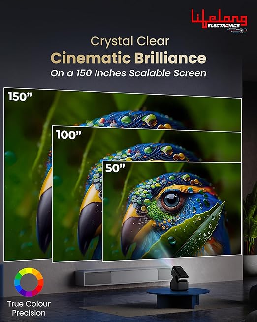 Lifelong Electronics ROAR Projector with 2 Mics | Booming 20W Speakers | Cricket Commentary, Karaoke Party & Room Cinema | 1080P & 4K Ultra HD Support | All Android OTT Apps | Ultra Bright 150” Screen (TS)