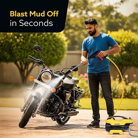 AGARO Supreme Plus Pressure Washer, Car Washer, 2200 Watts Motor, 8L/Min Flow Rate, 140 Bars, Adjustable Pressure Regulator, 8M Outlet Hose, 4M Power Cord, Car, Bike & Home Cleaning, Yellow (RD)