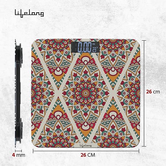 Lifelong Bloom LLWS54 Body Weighing Scale (Indian Cultural Series - Rajasthan Rural)|Digital Weight Machine for Body Weight|Thick Tempered Glass with LCD Display|Bathroom Weighing Scale