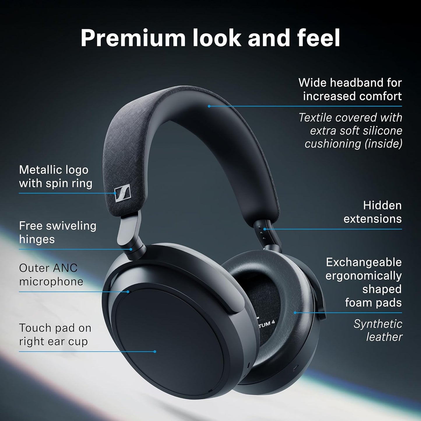 Sennheiser Momentum 4 Wireless Over Ear Headphones, German Design, ANC, 60h Battery, Customizable Sound, 4 Digital Mics for Crystal-Clear Calls, Multipoint Connectivity, 1 Yr Warranty, Graphite