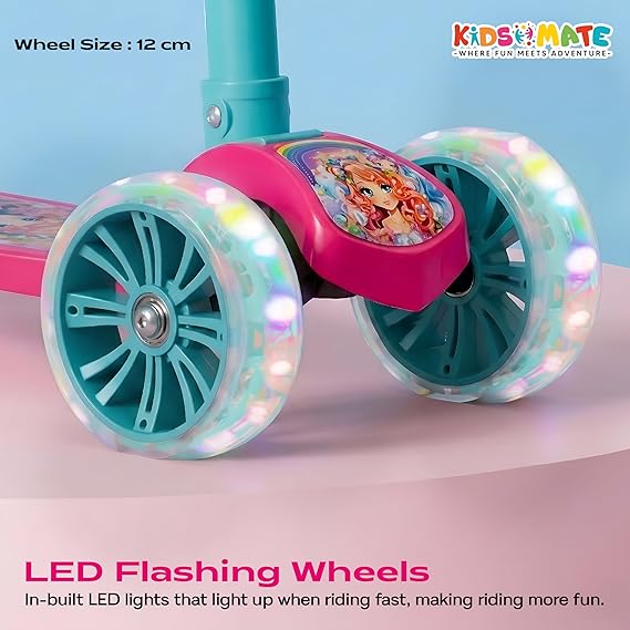 Kidsmate Rider Pro Kick Scooter with Broad PU LED Wheels | 3-Wheel Skating Scooter for Boys & Girls of Ages 2-12 Years | Level Adjustable Height, and Easy Fold Design (ASL)