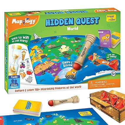 Mapology Hidden Quest World Map Board Games for Kids | Magical Swipe & Reveal | Educational Toys for Kids 5 Years | Kids Toys for Boys & Girls | Card Games | Birthday Gift for Girls & Boys