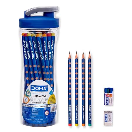 Doms Groove Super Dark HB/2 Graphite Pencils Jar Pack | 50 Pcs Pencils | Innovative Groove For Perfect Grip | Ideal For School & General Purpose | Perfect For Sketching & Drawing
