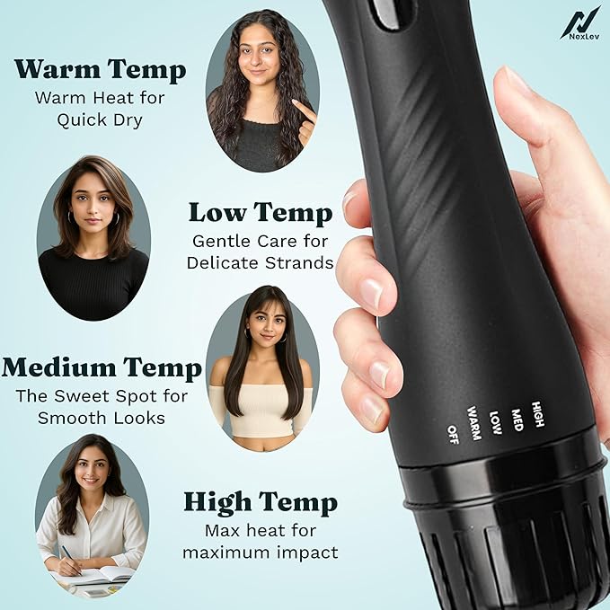 NexLev Hot Air Brush For Hair | V-03 3 in 1 Volumizer Hair Blow Dry Brush with 1.5 Inch Barrel, Ceramic Tourmaline Coating, 1200W, Dual Bristle for Tangle Free Salon Styling