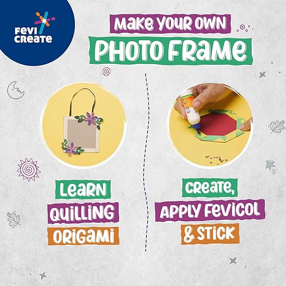 PIDILITE Photo Frame Art & Craft Kit | Make 3 Photo Frames with Origami, Quilling, Craft & more | Boost Child's Creativity | By Fevicol | Gift for Boys & Girls Age 5+ years | Return Gift