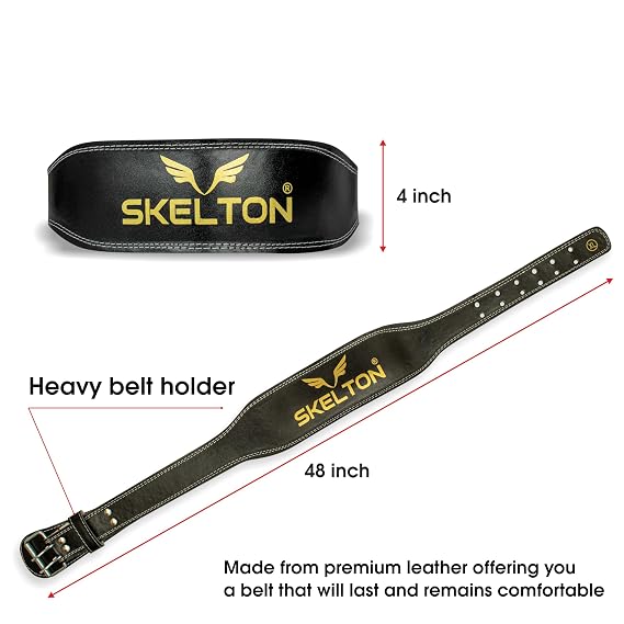 Skelton Weight Lifting Gym Belt-Medium | Leather Gym Belt for Workout with Padded Back Support | Dead Lift Belt (ASL)
