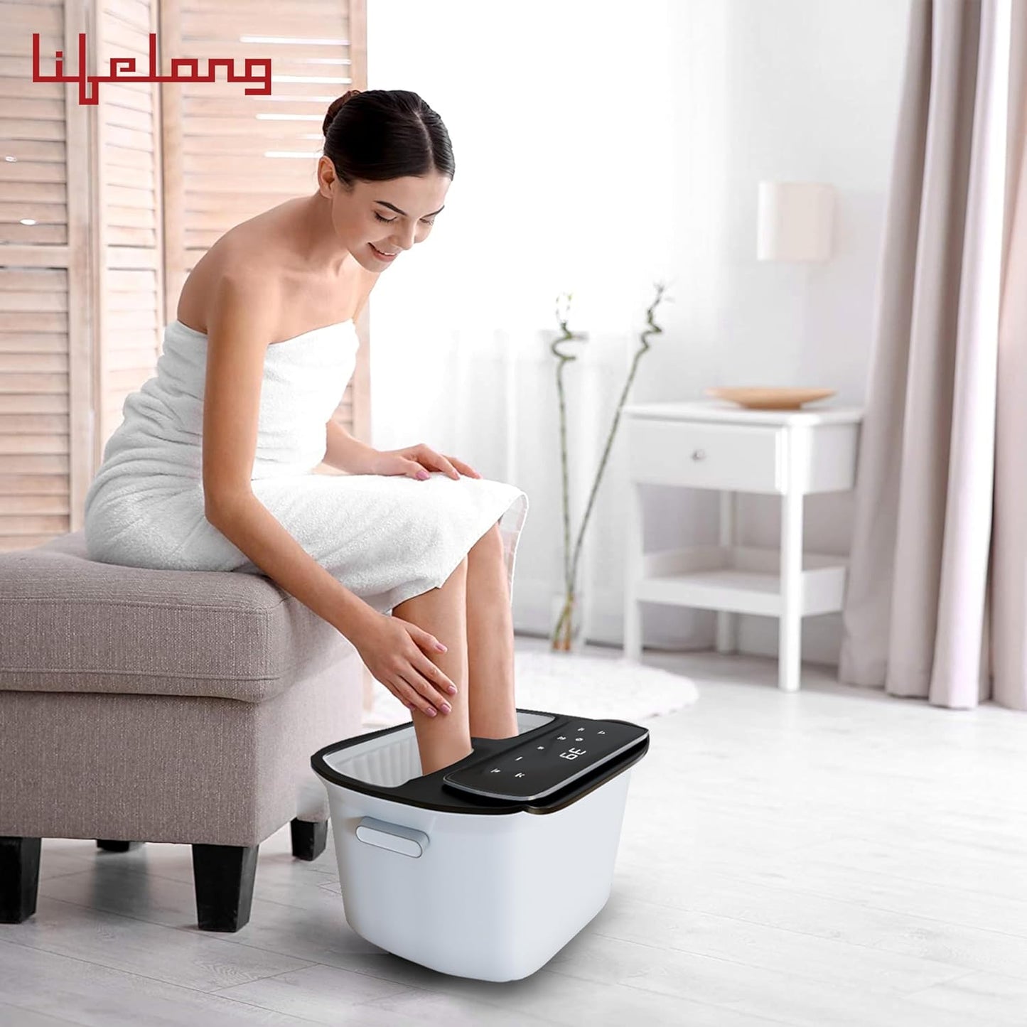 Lifelong Premiun Foot Spa Massager Machine For Pain Relief & Relaxation - Portable & Automatic Foot Spa - Leg Massager Pedicure Tub With Bubble,6 Massage Roller,Heat For Home Comfort & Wellness