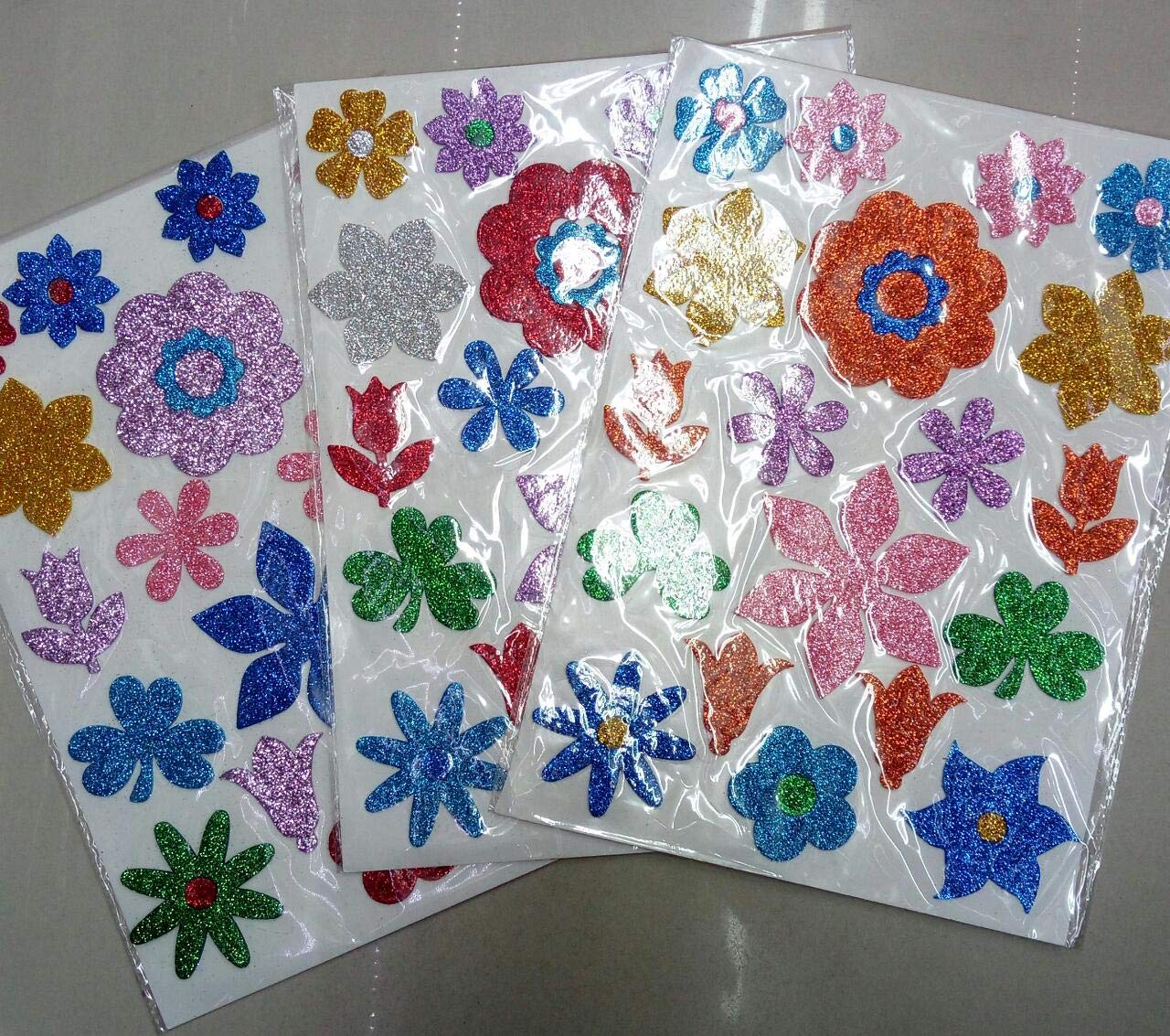Arts & Crafts Glitter Self Adhesive Foam Puffy Smiley, Alphabet, Flower Stickers for Art & Craft Decoration School Use