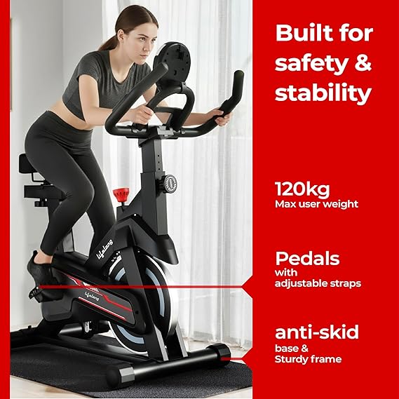 Lifelong Fit Pro Spin Fitness Bike for Home | Exercise Bike for Cardio Workout with 7 KG Flywheel, Adjustable Resistance & LED Display | Cushioned Adjustable Seat | Non-Slip Pedals | Max User Weight 120 KG  (ASL)
