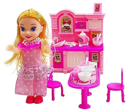 Doll Maria Kitchen Playset Toy with Kitchen Accessories, Dinner Table, Utensils, Cookware for Kids Girls