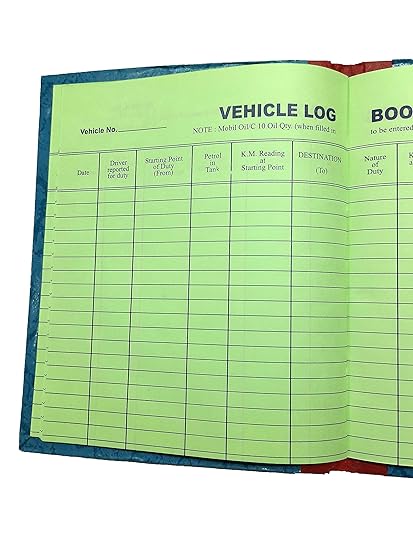 SARASWATI Vehicle Log Book Short Size - Hard Bound - 21 x 17 cm - 40 Pages Single - 75 GSM Thick Ledger Paper (Pack of 1)