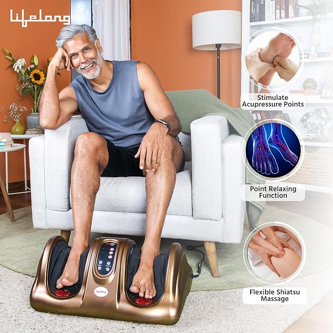Lifelong Foot Massager Machine For Pain Relief With Heat & Kneading Function - Also Used As Leg Calf Massager - Corded Electric Foot Massage Machine For Home With Customizable Settings (LLM81) (TS)