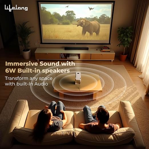 Lifelong Electronics Lightbeam 2 Pro Smart Projector | Android, 1080P HD Native&4K Ultra HD Support,4000 Lumens| ‎70 Watts|for Room&Outdoors|All OTT Apps|WiFi/BT, Mirroring, USB, HDMI, 180°, Speakers  (TS)