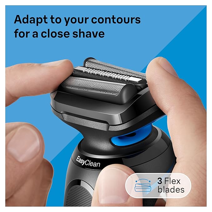 Braun Series 5 Electric Shaver, Senso Flex Technology, Auto Sense for Sensitive Skin, Wet or Dry Use, 100% Waterproof, Li-Ion Battery, 50 Min Runtime, 5 Min Quick Charge, German Engineering, Shaver 52