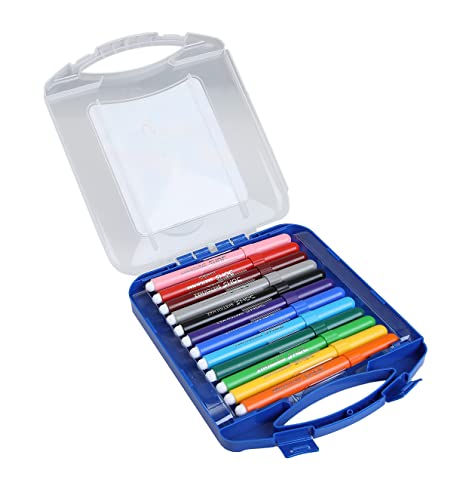 DOMS Sketch Max Non-Toxic Jumbo Sketch Pen Set with Plastic Carry Case 12 Assorted Shades