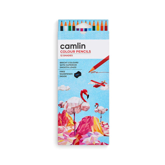 Camlin Colour Pencils- Assorted 12 Shades with Sharpener, Full Size