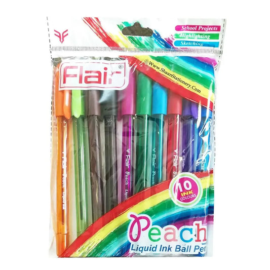 Flair Peach Liquid Ink Ball Pen (10 Pieces Assorted Colours ) - Image #1