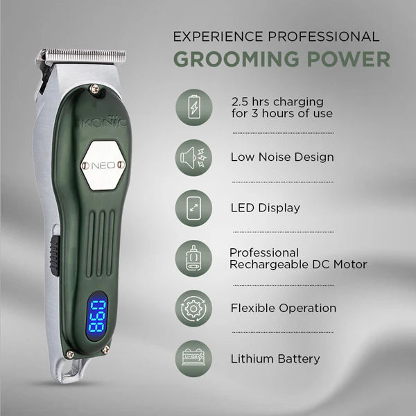Ikonic Professional Neo Hair Trimmer for Men | Cordless Rechargeable Beard & Hair Trimmer | Precision Blades | Adjustable Cutting Length | USB Charging | Low Noise Grooming Trimmer