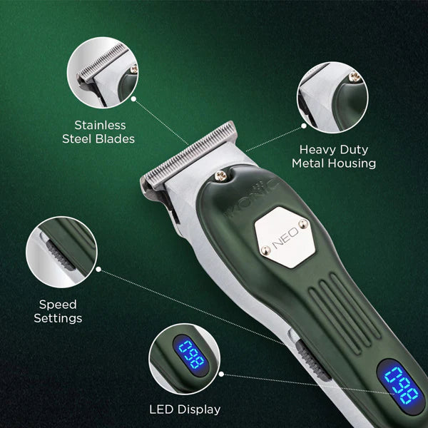 Ikonic Professional Neo Hair Trimmer for Men | Cordless Rechargeable Beard & Hair Trimmer | Precision Blades | Adjustable Cutting Length | USB Charging | Low Noise Grooming Trimmer