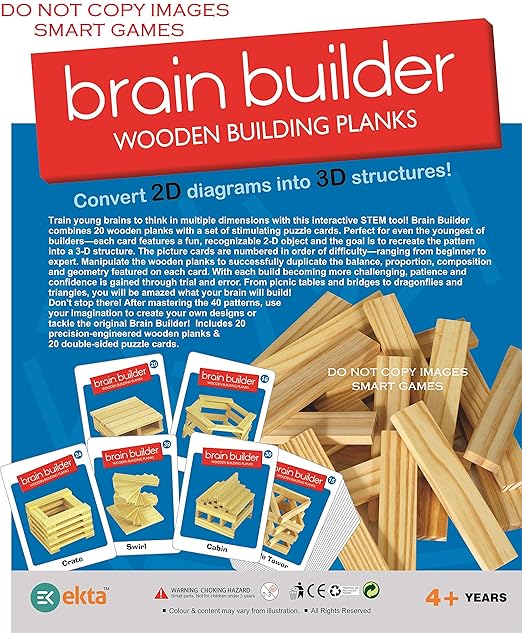 EKTA brain builder wooden building planks (set-1)- Multi color, 36 Pcs