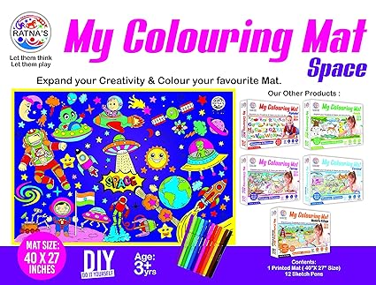 Ratna's My Coloring Mat Space Printed Mat of Size 40 x 27 Inches, Washable & Reusable Colouring Kit for Kids 3+ Years