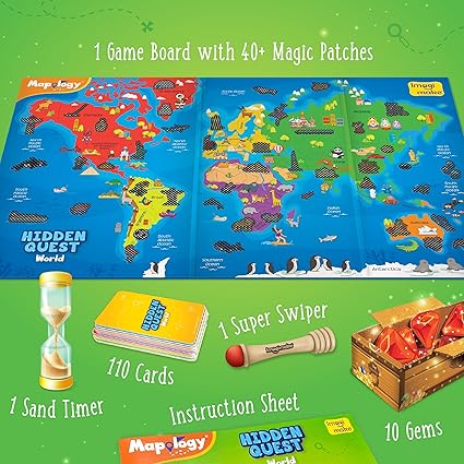 Mapology Hidden Quest World Map Board Games for Kids | Magical Swipe & Reveal | Educational Toys for Kids 5 Years | Kids Toys for Boys & Girls | Card Games | Birthday Gift for Girls & Boys