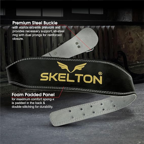 Skelton Weight Lifting Gym Belt-Medium | Leather Gym Belt for Workout with Padded Back Support | Dead Lift Belt (ASL)