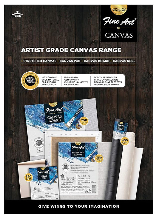 Fine Art 12 X 16 Inch Stretched Canvas Back Fold Cotton Fine Grain Stretched Canvas Board (Set of 1)  (White)