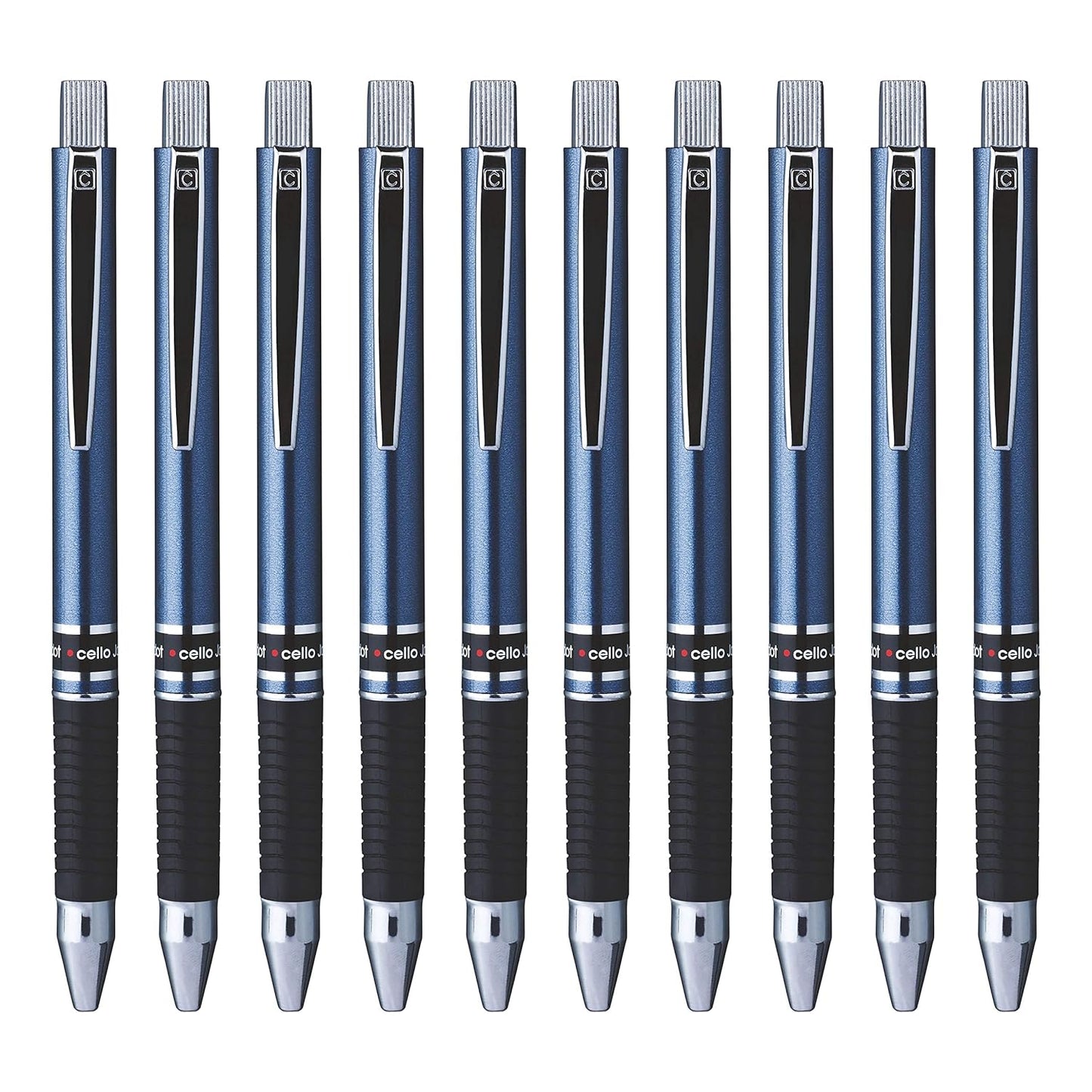 Cello Jotdot Ball Pen - Pack of 10 (Ink- Blue,body Color - Multiple)