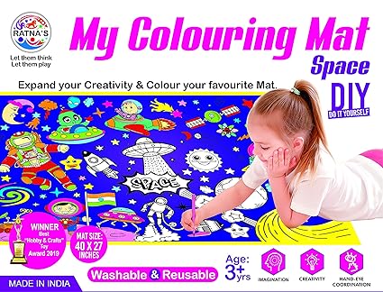 Ratna's My Coloring Mat Space Printed Mat of Size 40 x 27 Inches, Washable & Reusable Colouring Kit for Kids 3+ Years