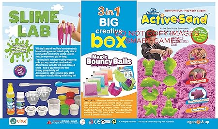 EKTA 3 in 1 Big Creative Box Slime Lab, Magic Bouncy Balls, and Active Sand Sea Creatures