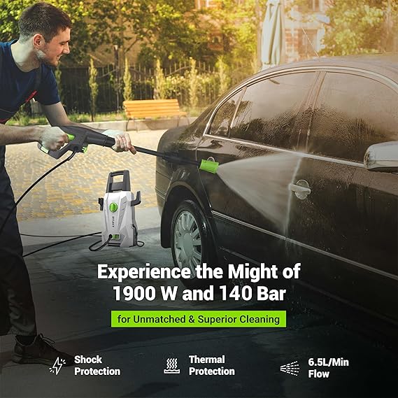 [Upgraded 2026] Dylect® Ultra Flow Plus High Pressure Car Washer, 1900W Motor, 140 Bar Pressure, 6.5L/Min Flow Rate, Upright Design for Car, Bike & Home Cleaning, Now with 8M Hose, Incl 11 Accessories (RD)