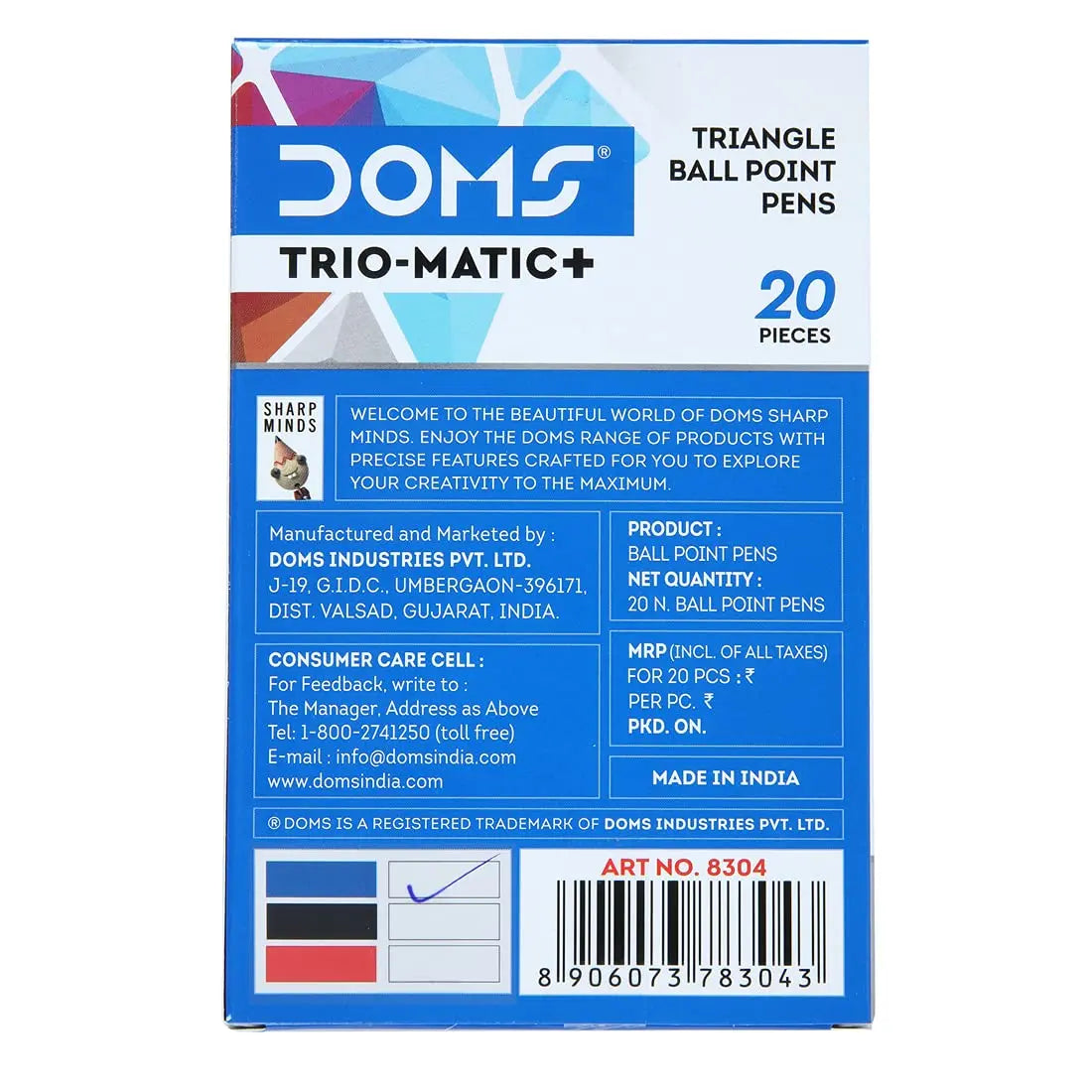 Doms Trio-Matic + Ball Point Pens (Assorted colors Blue, Black, Red Pack of 20 x 1 Set) - Image #5