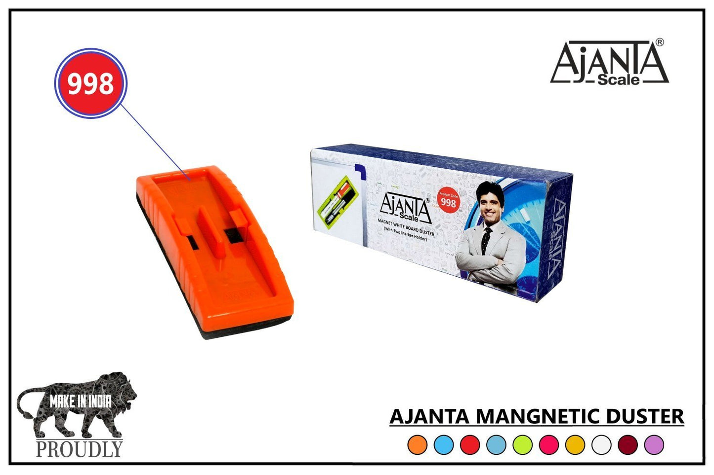 Ajanta Magnetic Duster 998 Whiteboard Duster with 2 Whiteboard Marker attach space!