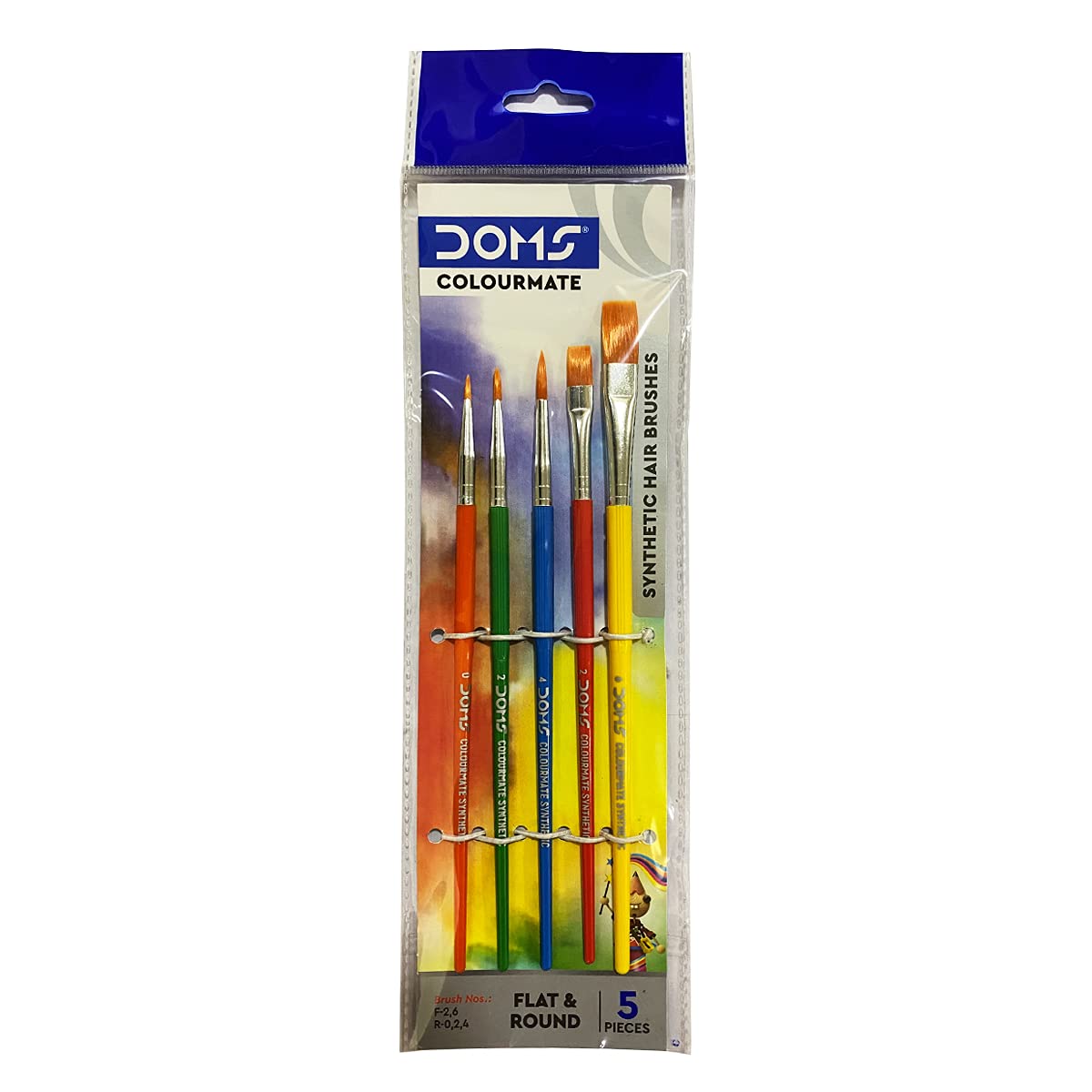 DOMS Colourmate Synthetic Paint Brush Set (Flat & Round, Pieces of 5 x 1 Set)