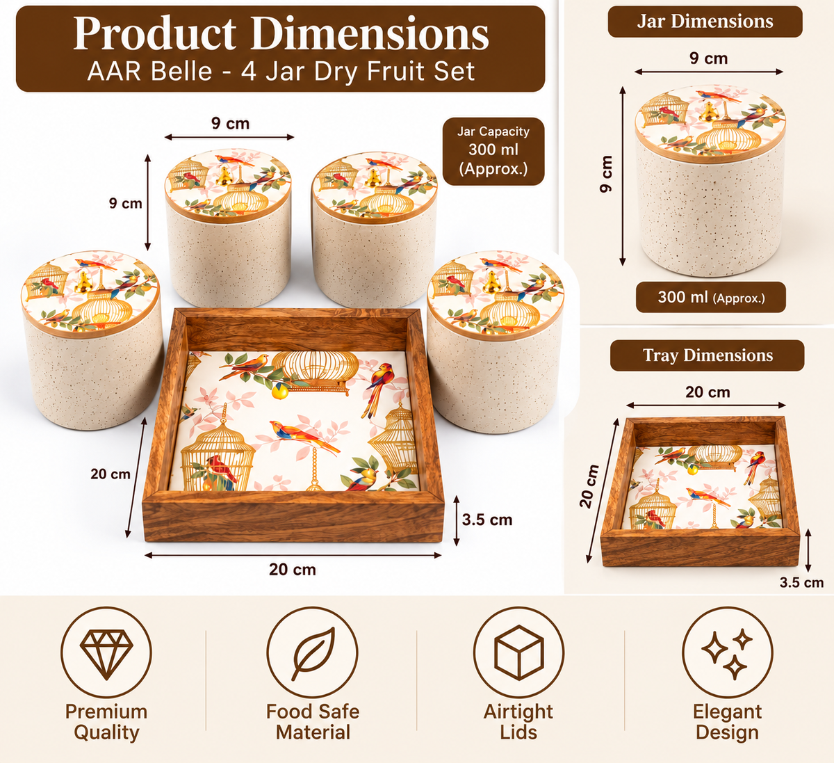 AAR Belle-4 Jar Dry Fruit Set | Stylish 4-Piece Storage Jar Set for Dry Fruits, Nuts, Snacks & Kitchen Use