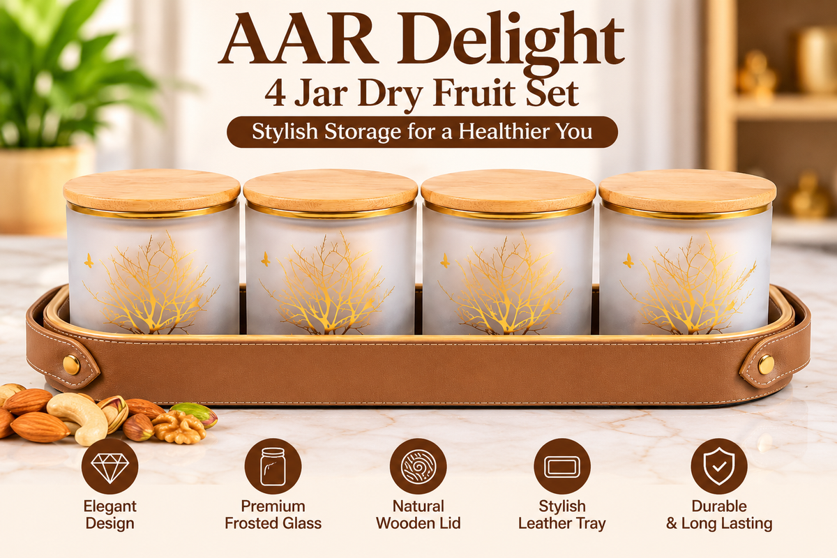 AAR Delight 4 Jar Dry Fruit Set for Kitchen & Dining | Elegant Storage Jars for Dry Fruits, Nuts, Snacks, Candies & Mouth Freshener | Decorative Kitchen Countertop Organizer