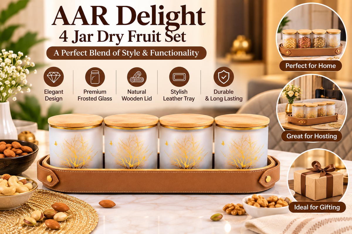 AAR Delight 4 Jar Dry Fruit Set for Kitchen & Dining | Elegant Storage Jars for Dry Fruits, Nuts, Snacks, Candies & Mouth Freshener | Decorative Kitchen Countertop Organizer