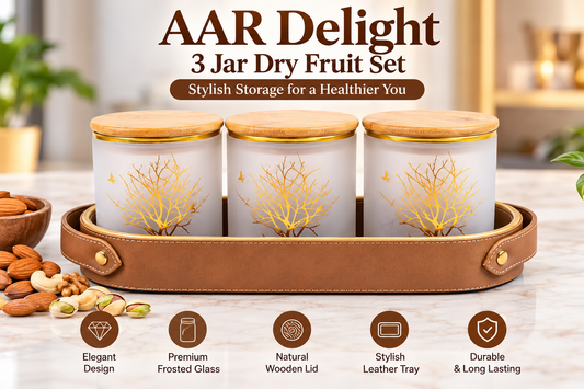AAR Delight 3 Jar Dry Fruit Set for Kitchen & Dining | Elegant Storage Jars for Dry Fruits, Nuts, Snacks, Candies & Mouth Freshener | Decorative Kitchen Countertop Organizer
