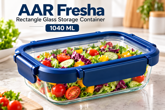 AAR Fresha Rectangle Glass Food Storage Container 1040 ML with Airtight Locking Lid, BPA-Free, Leakproof, Microwave & Freezer Safe, Kitchen Meal Prep Container