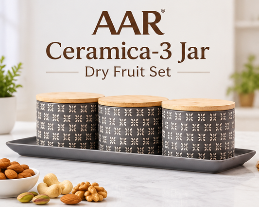 AAR Ceramica-3 Jar Dry Fruit Set | Stylish Storage Jar Set for Dry Fruits, Nuts, Snacks & Kitchen Decoration
