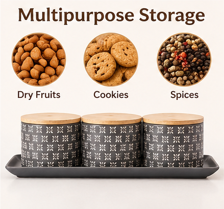 AAR Ceramica-3 Jar Dry Fruit Set | Stylish Storage Jar Set for Dry Fruits, Nuts, Snacks & Kitchen Decoration