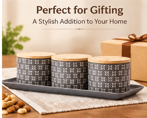 AAR Ceramica-3 Jar Dry Fruit Set | Stylish Storage Jar Set for Dry Fruits, Nuts, Snacks & Kitchen Decoration