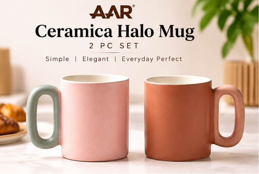 AAR Ceramica Halo Ceramic Coffee Mug Set of 2, Pink and Terracotta Mugs with Stylish Halo Handles for Tea, Coffee and Hot Beverages