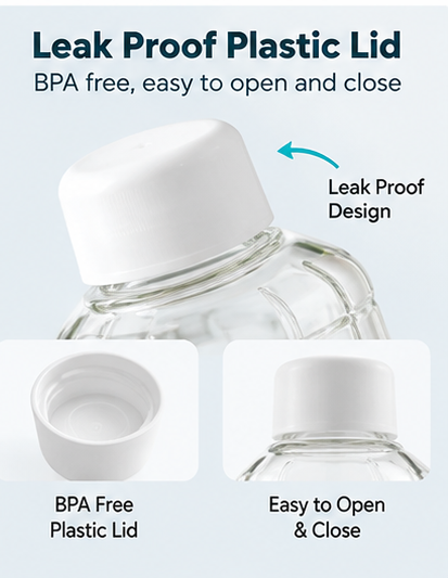 AAR Check Glass Water Bottle 700 ML with Plastic Lid | Clear Drinking Bottle for Home, Office, Gym & Travel | Reusable Water Bottle